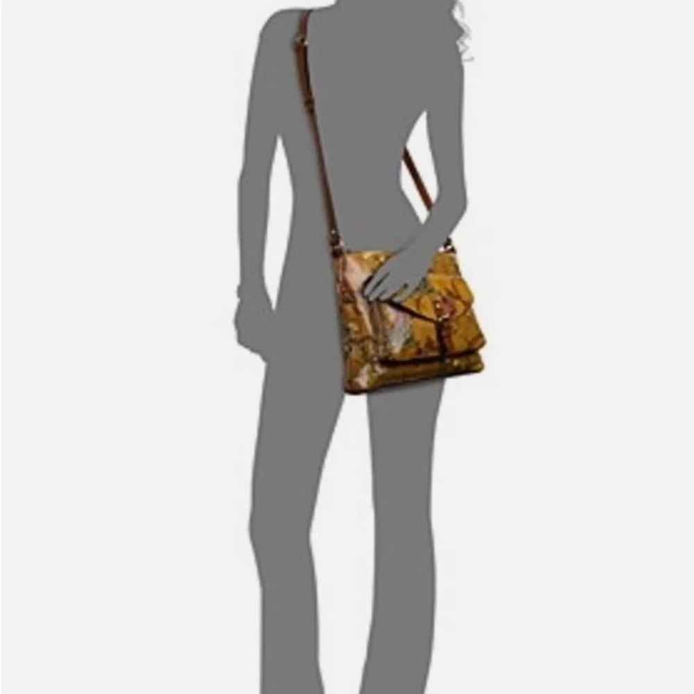 Patricia Nash NWT Mustard Brown Print Leather Crossbody Bag